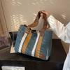 Big Bag Women's 2025 New Fashion Striped Canvas Bag Foreign Style Portable Tote Bag Trendy Shoulder Messenger Bag