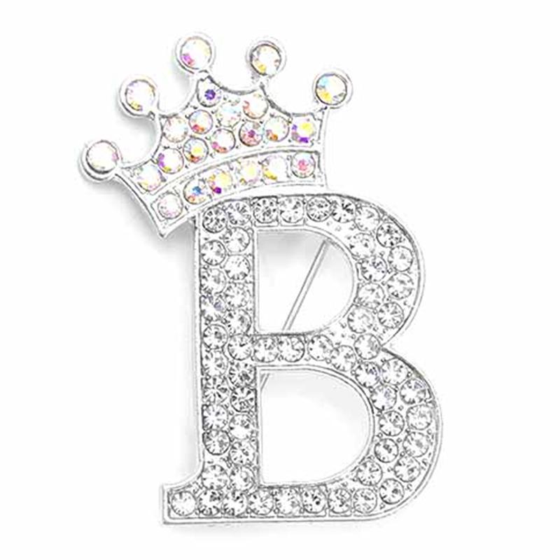 Fashion Crown 26 Initial Letters A To Z Crystal Rhinestone Brooch Pins Women