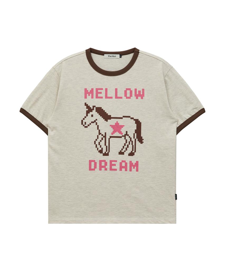 WAIKEI Mellow Dream Единорог Футболка с коротким рукавом и контрастной отделкой Овсяный