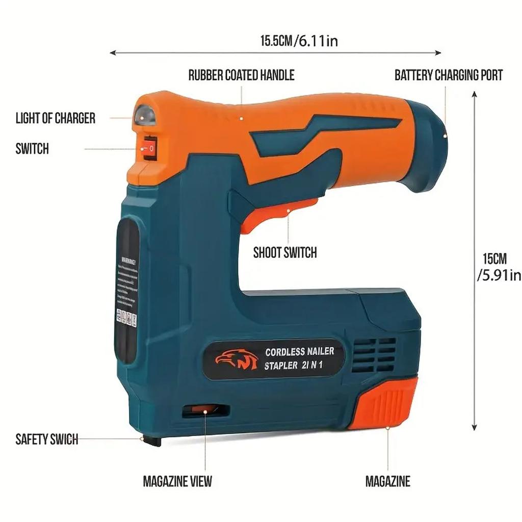 2000mAh Electric Staple Gun Cordless Nailer Stapler USB Charging Portable Battery Powered Nail Gun With 6mm and 10mm Nails
