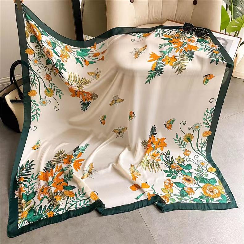 110cm Large Shawl Silk Square Scarf for Women Luxury Print Hijab Bandana Muslim Headband Wrap Beach Stoles Foulard Echarpe