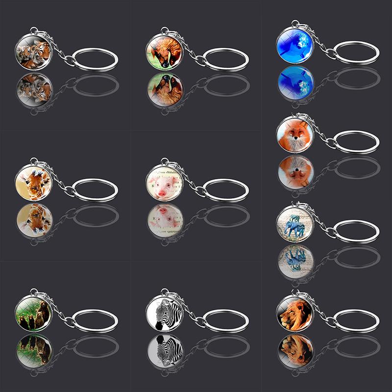 Брелок с изображением животных Тигр Волк Двухсторонний стеклянный шар Брелок для ключей Брелок для ключей