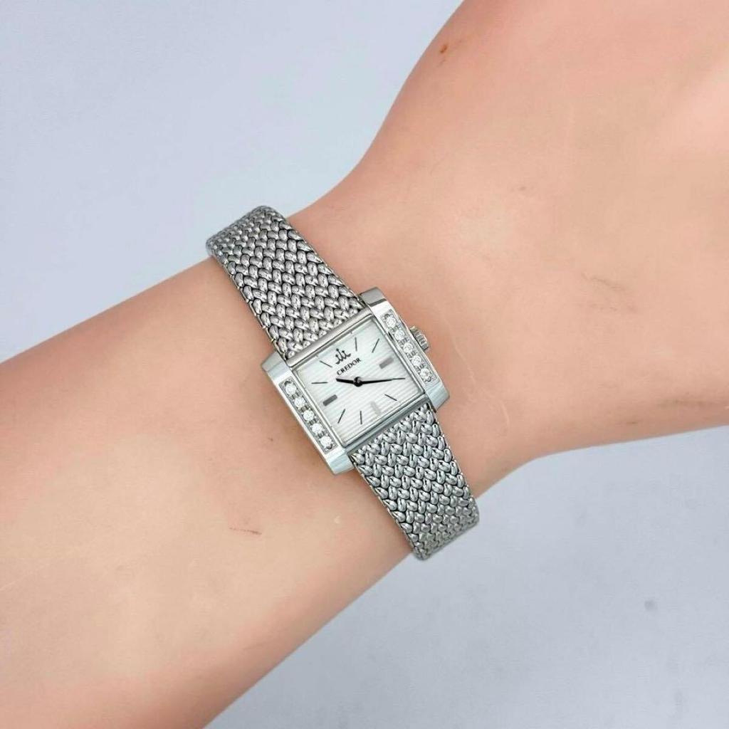 SEIKO CREDOR квадратные с бриллиантами две белых серебристых 1E70-0BY0 безель, форма, женские наручные часы, стрелки, циферблат, отделка