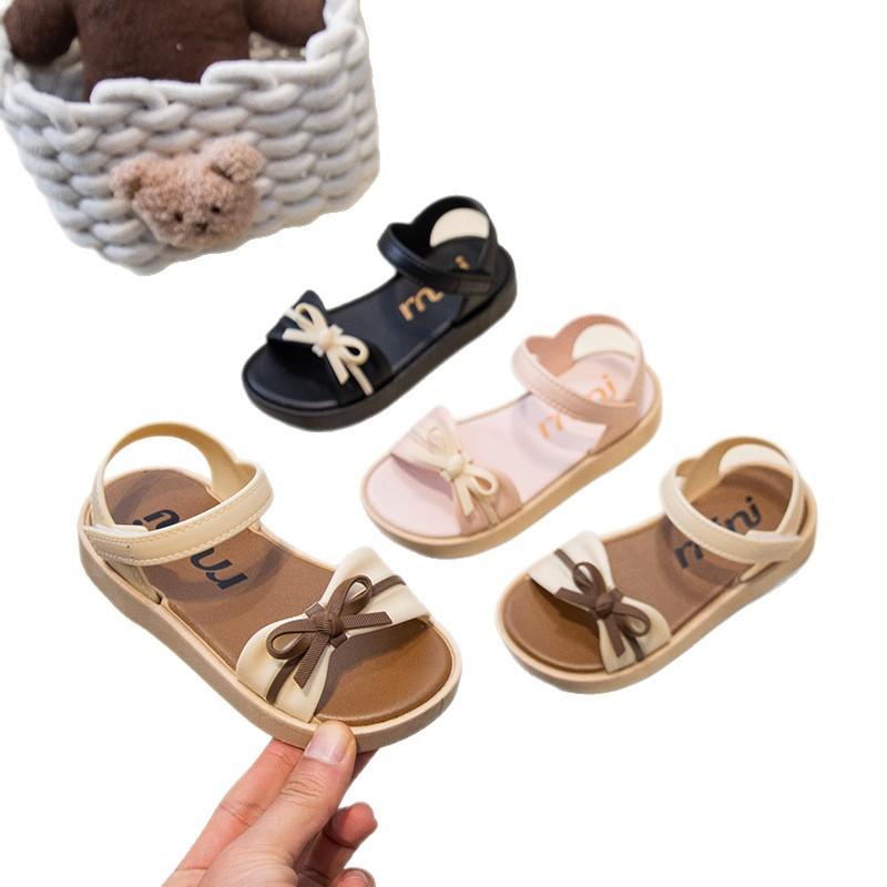 2026New Summer Sandals for Girls Soft-soled non-slip princess shoes Children's Bowknot Open-Toe Beach Shoes
