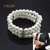 Women's 3 Rows Faux Pearl Crystal Stone Decor Elastic Stretchy Bangle Charm Bracelet Chain Gift