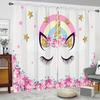 Classic Floral Unicorn Polyester Window Curtain Panels, Set of 2, Rod Pocket Top, Light-Filtering Drapes for Home Decor