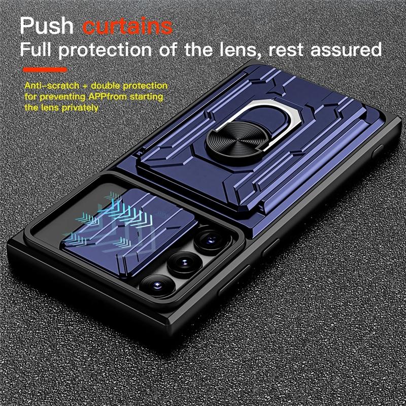 Слайд-объектив Защитный кошелек Держатель для карт памяти Чехол для телефона Samsung S23 Ultra Plus Броня Противоударный чехол