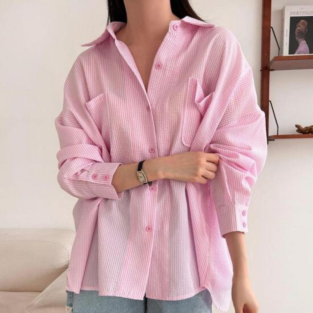 New ArrivalS Open Run Women Stripe Shirt Big Size Hip Cover Spring Summer Long S