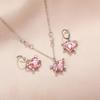 3 Piece Set New Fashion Earrings Necklaces Set for Women Heart-shaped Zircon Pink Crystal Pendant Necklace Women's Jewelry Exquisite Gifts