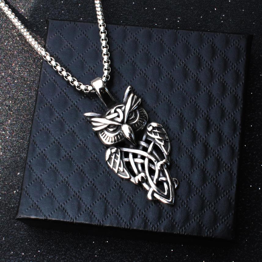 New Viking Celtic Knot Owl Necklace Titanium Steel Casting Retro Item Jewelry