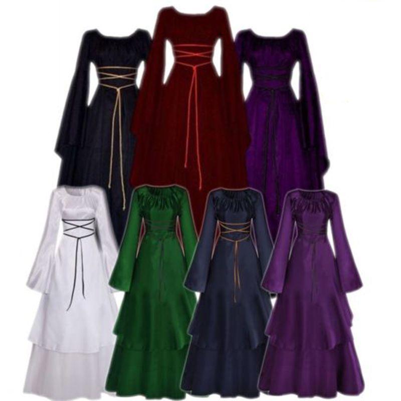 Изысканное женское винтажное средневековое платье с потрясающими длинными рукавами-колоколами и необычным дизайном