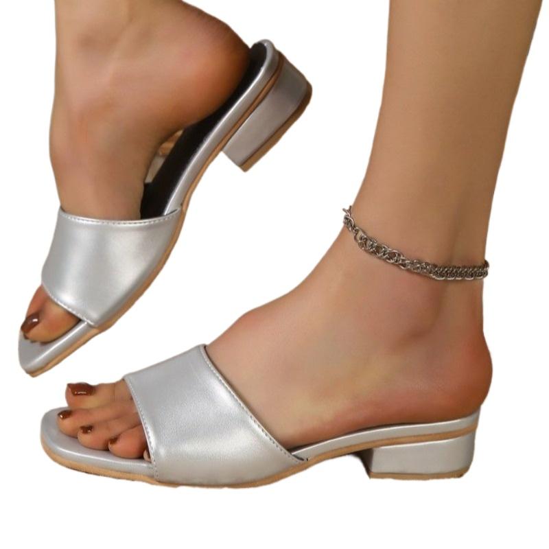 Мода 2024 года, новые летние женские тапочки с толстым каблуком и открытым носком, модные тапочки большого размера для женщин, размер плюс 40