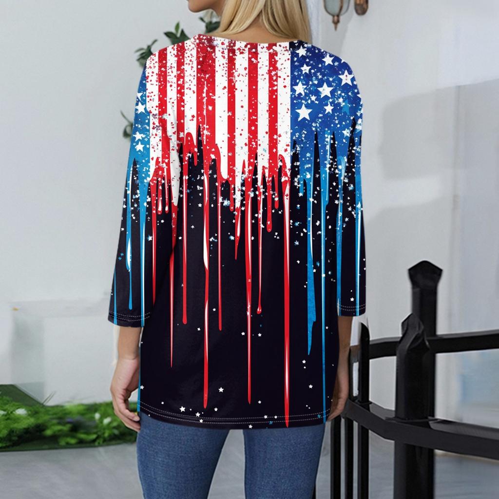 Women's Fashion Casual Seven-Point Sleeve Print Round Neck Top