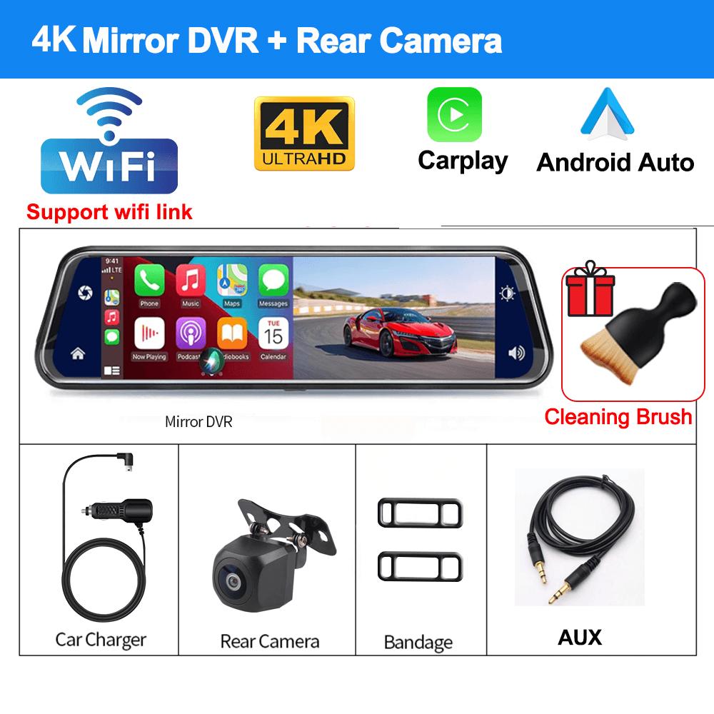 4K Фронтальная или Задняя Камера 1080P Беспроводной Carplay Android Auto 9.66" Зеркальный Видеорегистратор для Авто Dvr Видеорегистратор Автоаксессуары