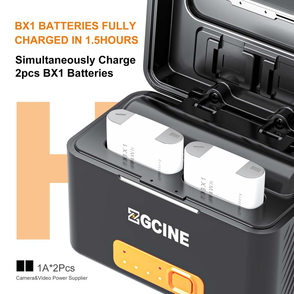 ZGCINE PS-BX1 Портативный чехол для быстрой зарядки аккумулятора камеры 5200 мАч Беспроводное зарядное устройство для двух аккумуляторов с