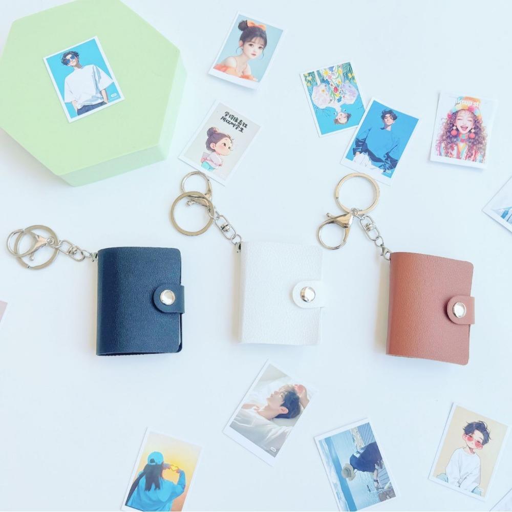 Portable 2 Inch Mini Photo Album 20 Pockets with Keychain Backpack Keyring Snap Button Design Photo Card Holder
