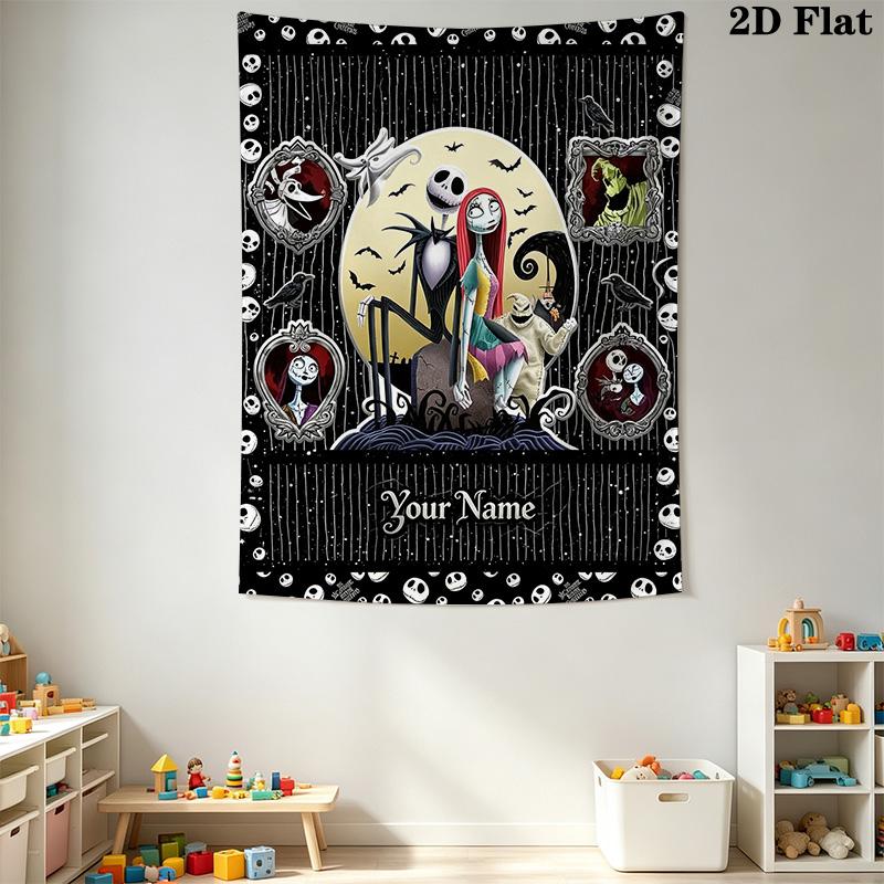 Name Custom Jack & Sally Wall Tapestry Aesthetic Wall Hanging Printed Fabric Blanket Decorative Tapestries for Bedroom Living Room Home Decor