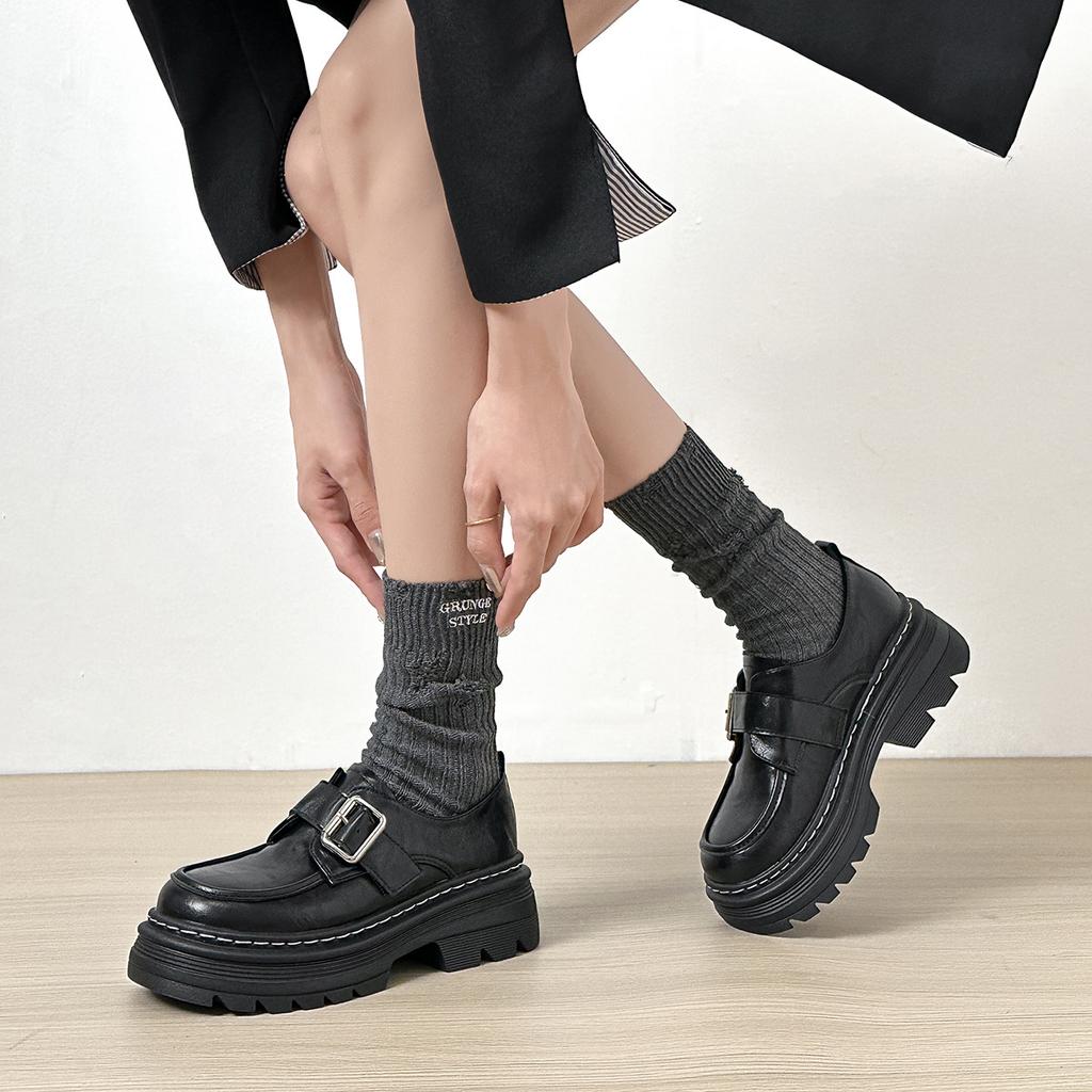 Thick-soled Women's Autumn and Winter Buckle Strap Vintage Small Leather Shoes Collegiate Style Single Shoes