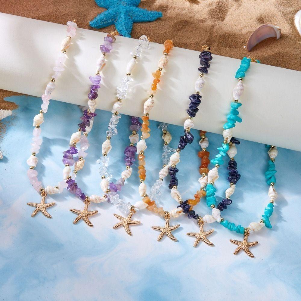 Colorful Starfish Pendant Necklace Niche Design Shell Necklace  Holiday Party