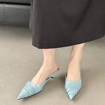 Весенние новые тапочки для женщин, модные, с острым носком, неглубоким ртом, с загнутыми носками, противоскользящие, износостойкие, сандалии на тонком каблуке