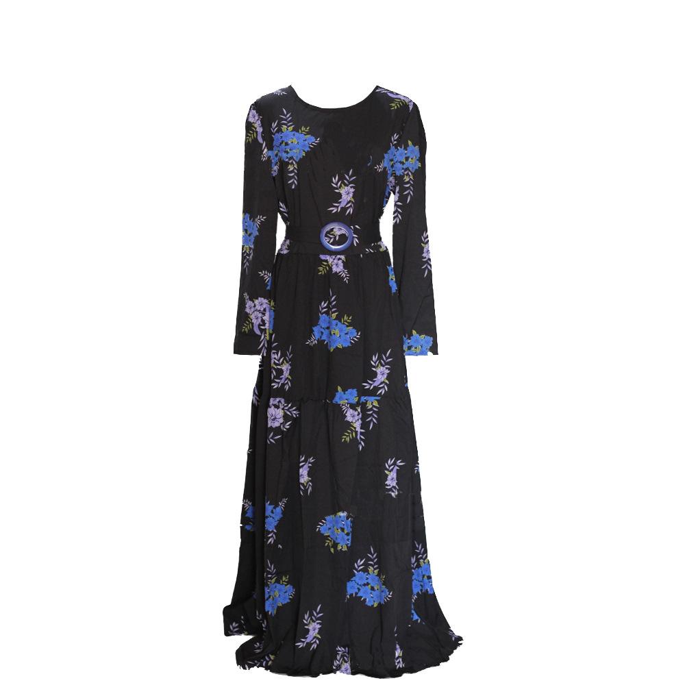 Fashion Women's Casual V-Neck Printed Long Sleeve High Waist Printed Dress