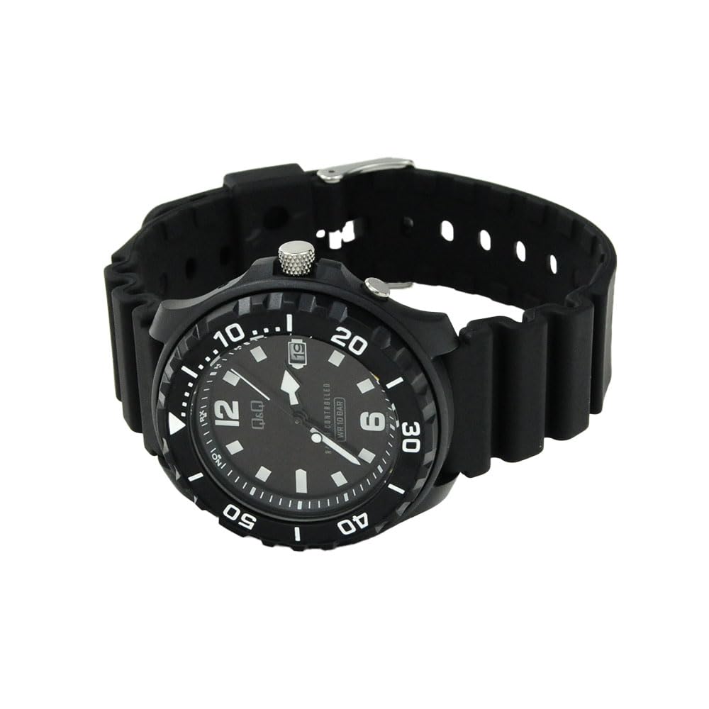 Citizen Analog Solar Date Urethane Black Q&Q Men's Wristwatch, Radio-Controlled, Powered, Waterproof, Display, Band, D02A-001VK,