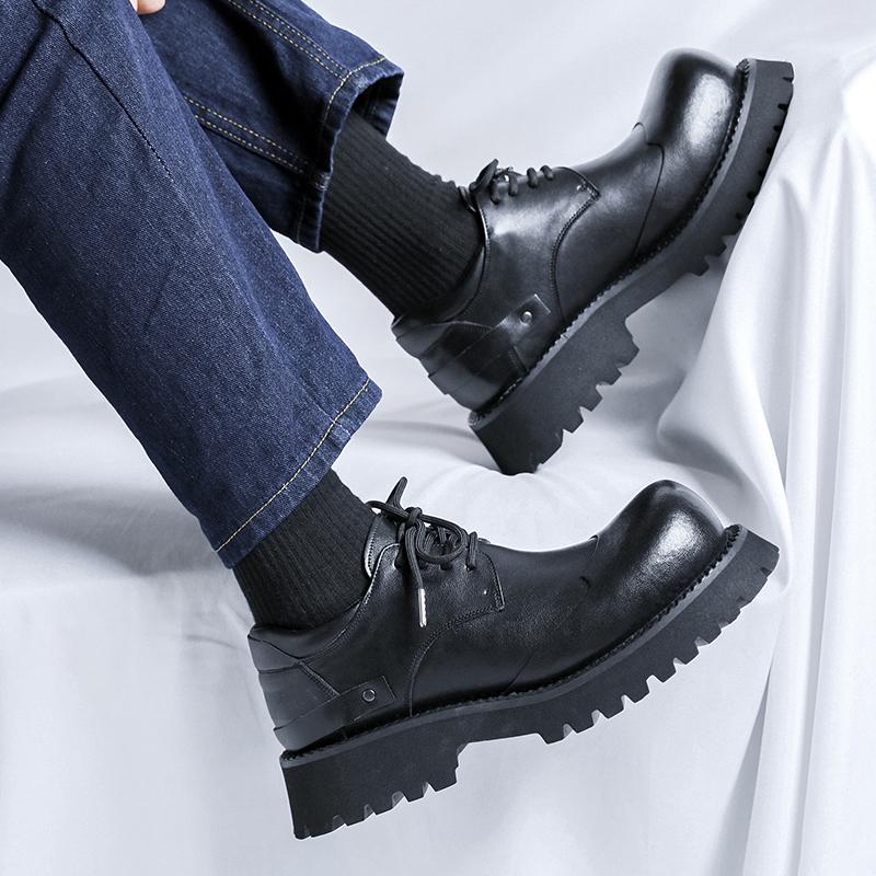 Дерби Толстая подошва Мужские туфли Модный минималистичный стиль Открытый Трендовый Вечеринка Офис Уличная молодежная Качественная черная повседневная обувь