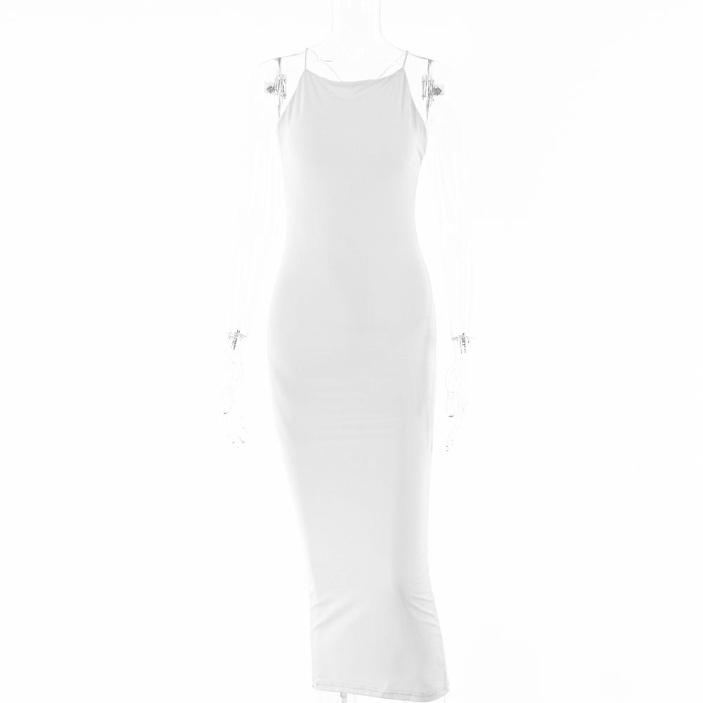 European and American women's summer dress female sexy suspender backless temperament split step skirt sexy babes