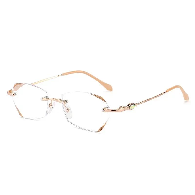 High-End Simple Frameless Presbyopia Eyeglasses Ultra Light Unisex Anti-Blue Light Diamond Reading Glasses Gentlewoman Eyewear