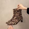 2025 Designer Leopard Print Women Ankle Boots Sexy Pointed Toe Short Booties Plus Size Woman High Heels Shoes De Mujer