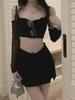 Women's Sexy High Waist Black A-Line Mini Skirt with Slit – Spring Collection