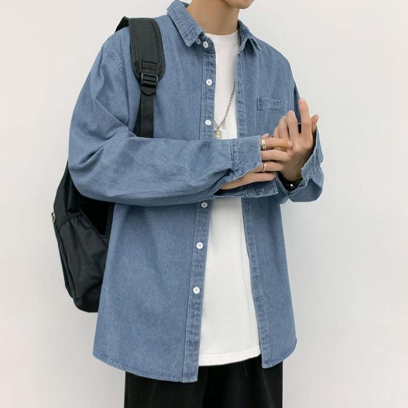 Весенняя новая мужская свободная повседневная классическая рубашка с длинным рукавом