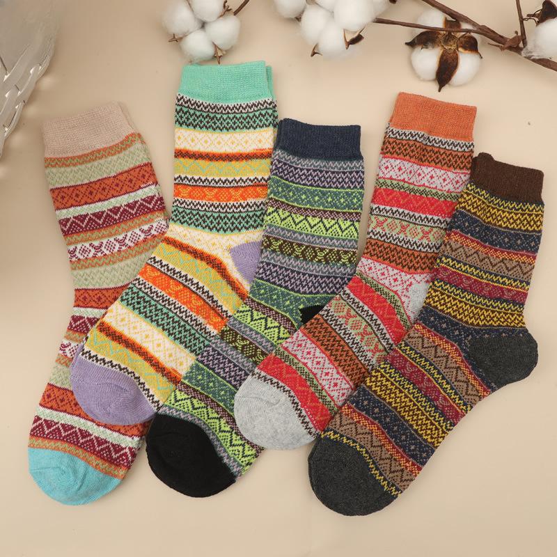 5pcs Women Wool Cashmere Lady Thick Winter Socks Warm Soft Solid Casual Socks