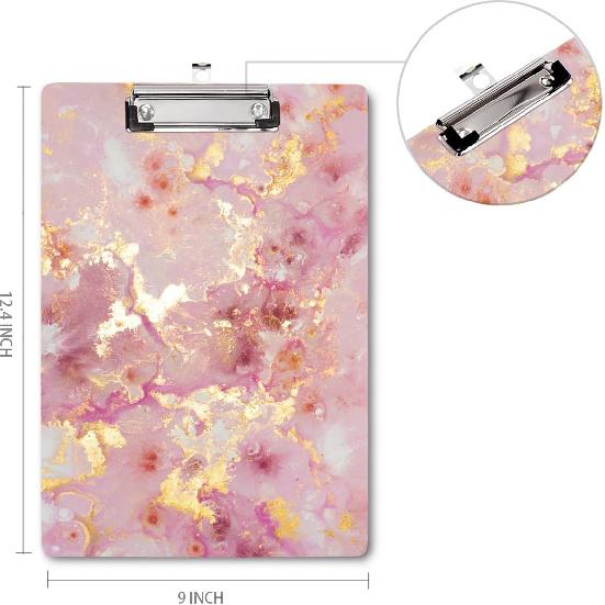 WAVEYU Cute Clipboard, Decorative Office Fashion Hardboard Wood Nursing Clip Board for Standard A4 Letter Size for Students, Women,12.5"x 9",