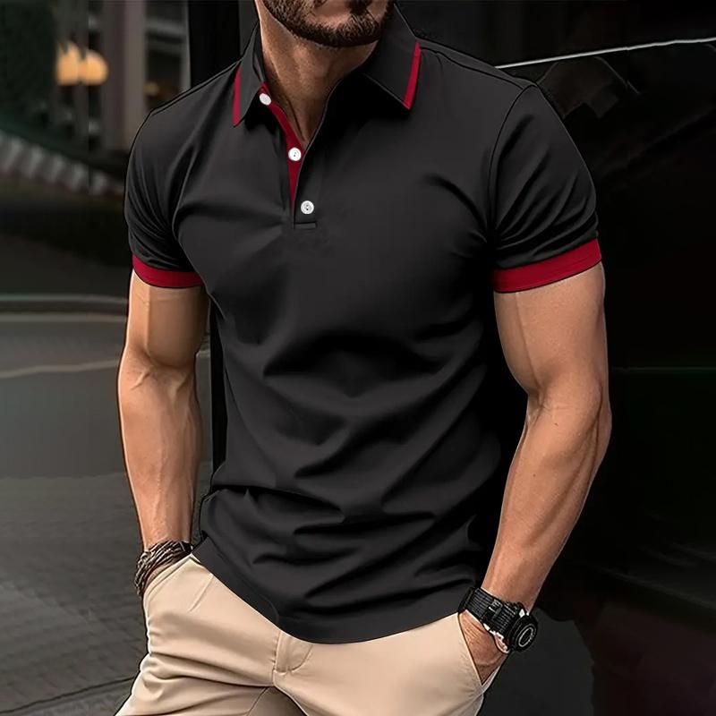 Men Summer Short Sleeve Slim Fit Turn Down Collar Polo Shirt 100% Polyester Pure Color Golf Polo Shirt Tops