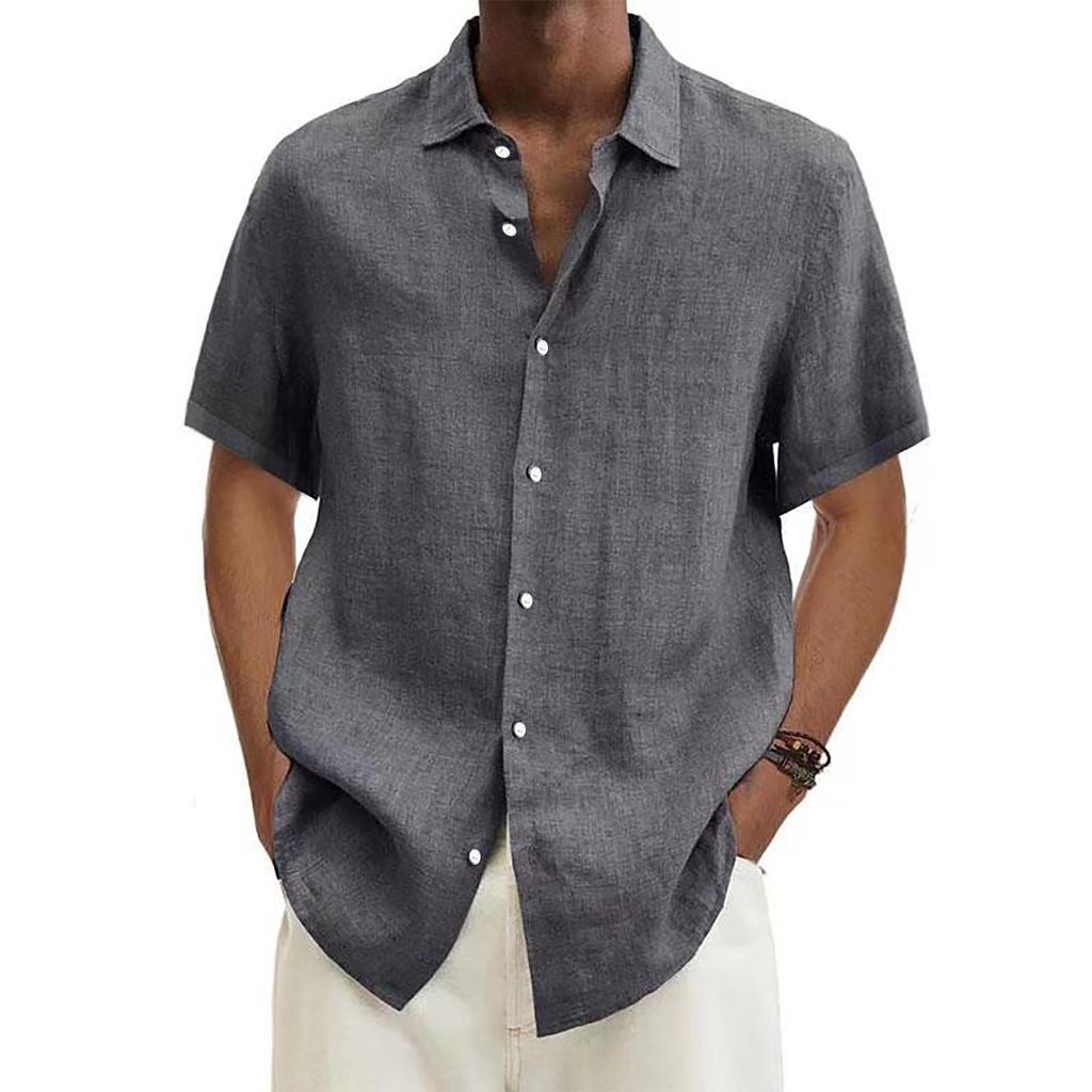 Designer Spring Summer Men's Casual Cotton Linen Solid Color Short Sleeve Shirts Loose Shirts