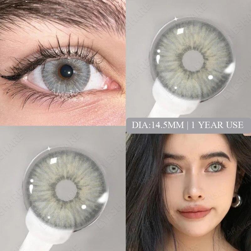 AMARA Blue Colored Contact Lenses Natural Look Green Eye Lenses Gray Contact Color Lenses Beauty Pupil Eye Cosmetics Yearly Use