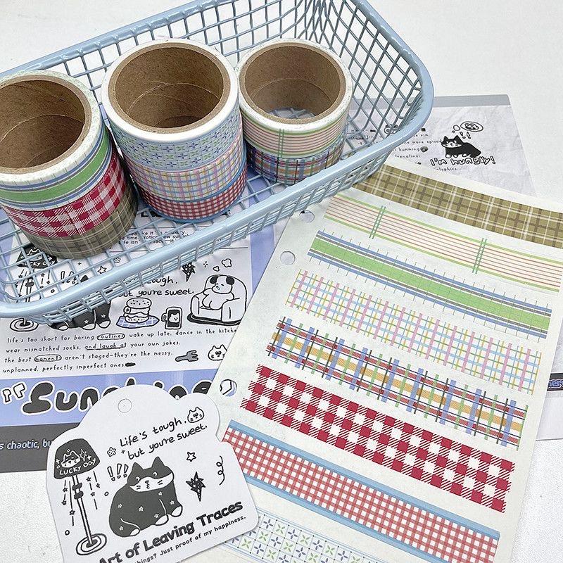 6Pcs/Lot Basic Grid Style Decorative Tape Cute Cartoon Creative Pink/Green/Red Washi Tape School Stationery