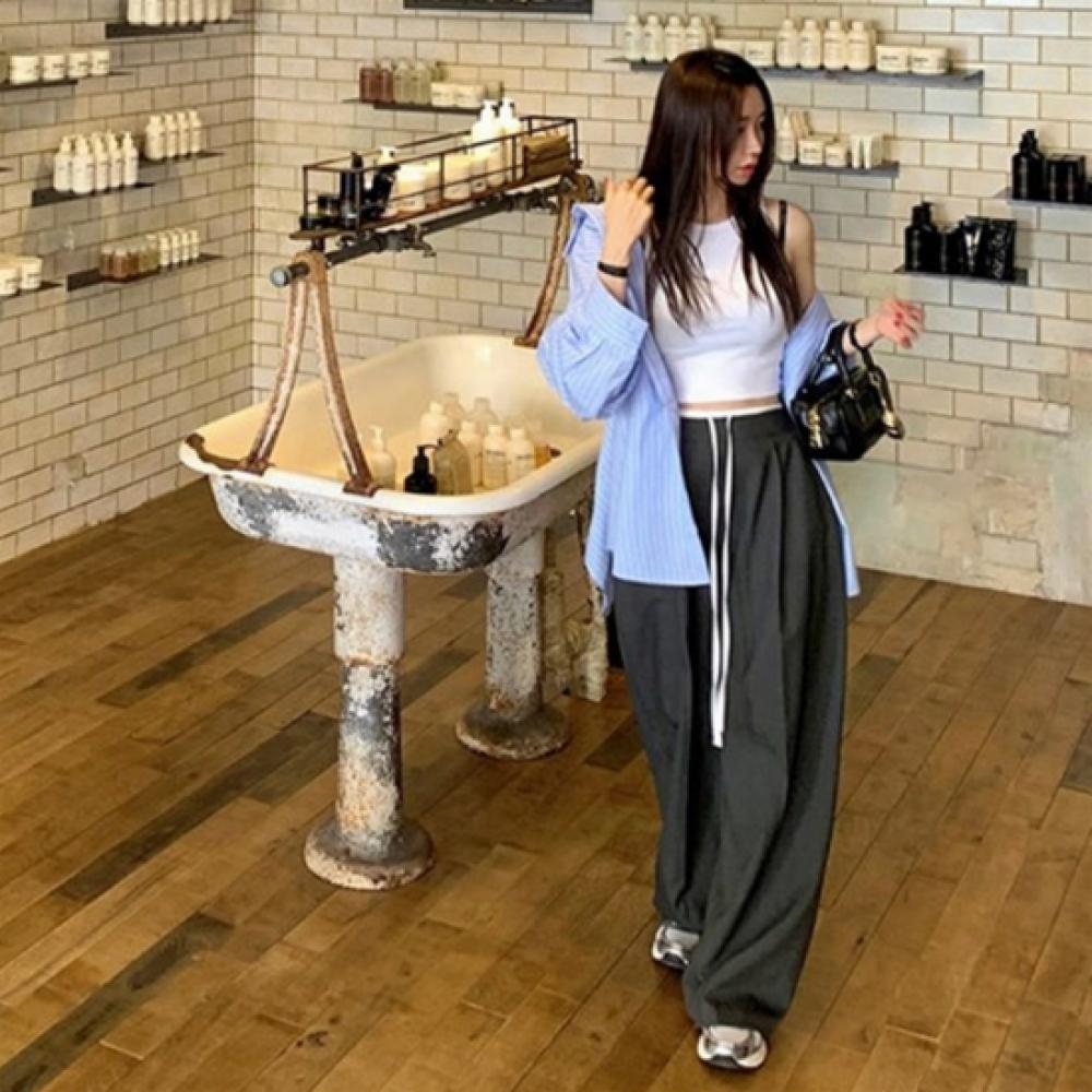 New Arrivals Open Run Women Hip Mood Pintuck Long Pants Tailored Wide