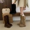2025 Autumn and Winter New Retro Suede Knight Boots Women's Thick Heel Thick Sole Long Tube High Tube Thin Round Head High Boots