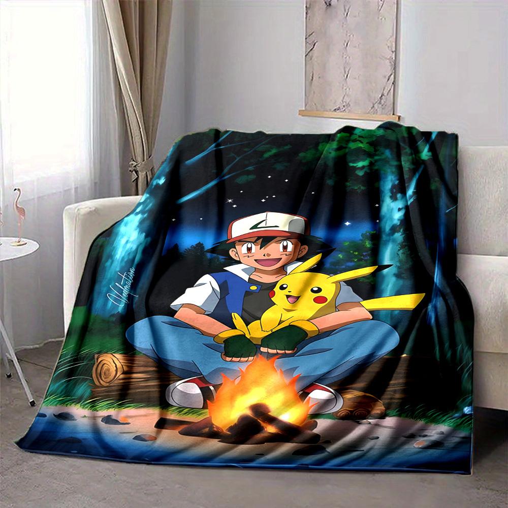1pc Pokemon, Pikachu Blanket Lightweight Flannel Blanket Throw Blanket For Sofa, Bed, Travel, Camping, Livingroom, Office, Couch