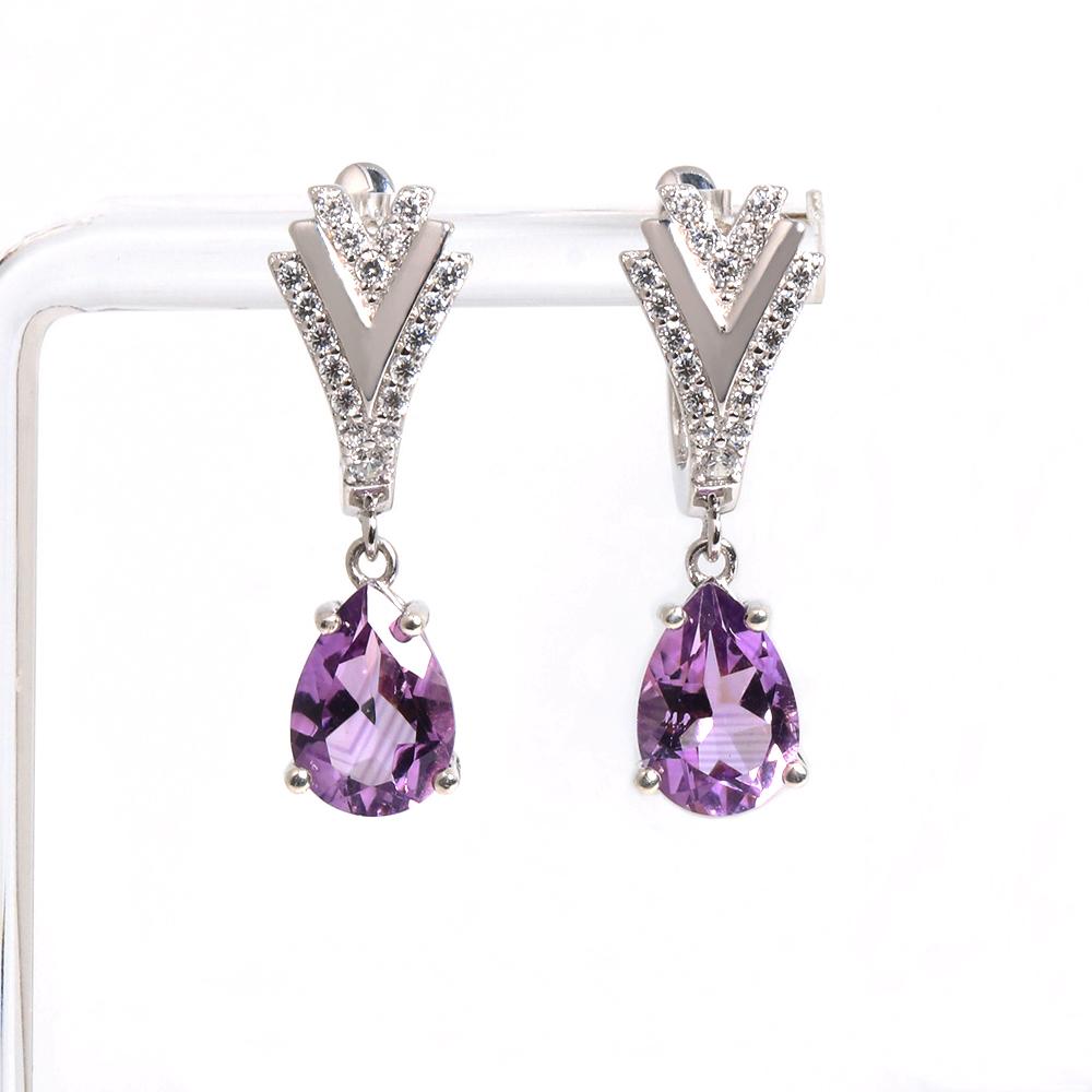 Великолепный февральский камень, натуральный аметист, комплект из серег и колец из серебра 925 пробы, легкие роскошные женские украшения