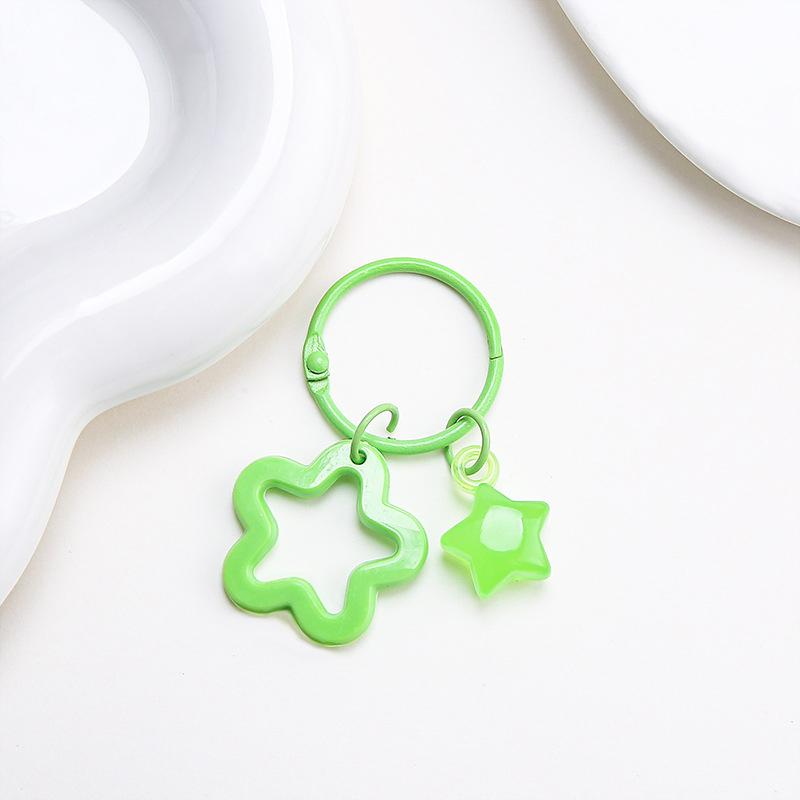 Metal Open Ring Keyrings Colorful Resin Five-Pointed Star Bell Pendant Keychain For Women Girl Car Hanging Trinket Key Holder
