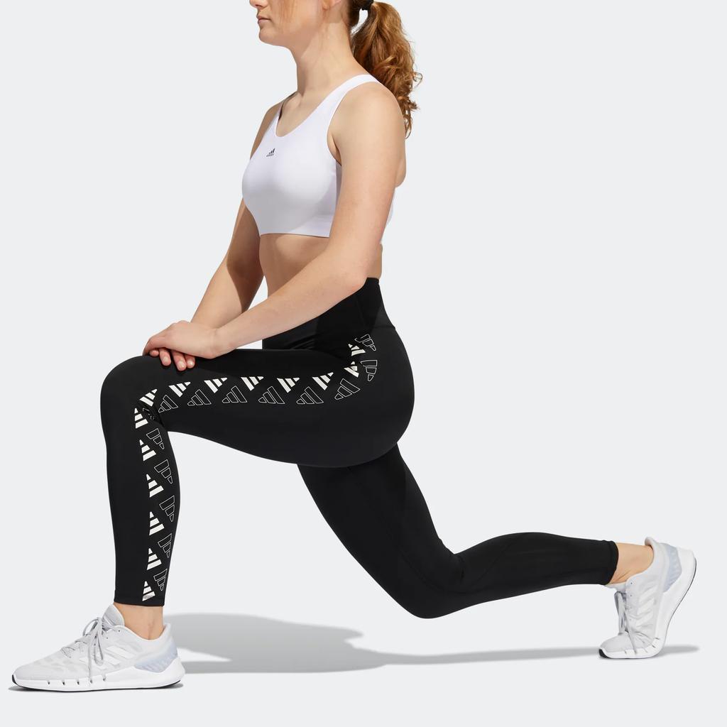 Adidas Opt 3Bar 7/8 с высокой талией и принтом логотипа сбоку, женские леггинсы для фитнеса, черные H64191