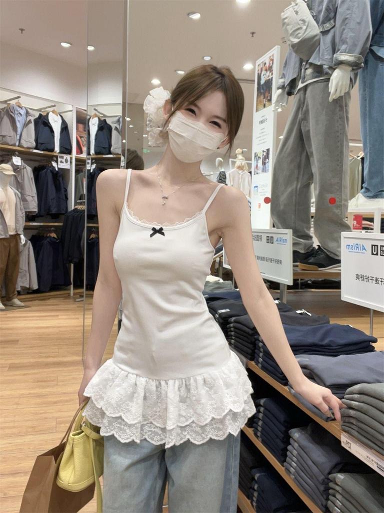 Белый кружевной топ-майка для женщин - Весенне-летний слой