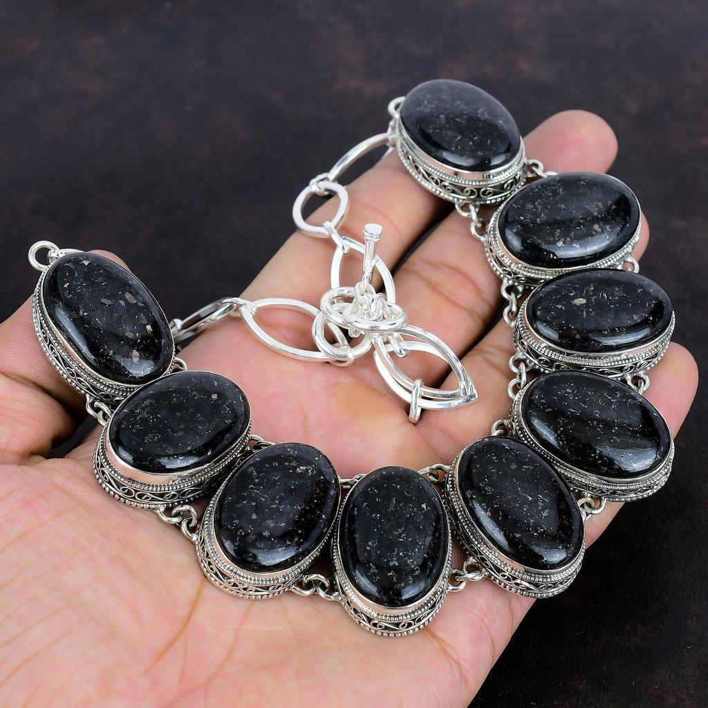 Ожерелье Nuummite с драгоценными камнями, винтажное изящное ожерелье, ожерелье из стерлингового серебра 925 пробы, регулируемое ожерелье с цепочкой, ювелирные изделия ручной работы для подарка