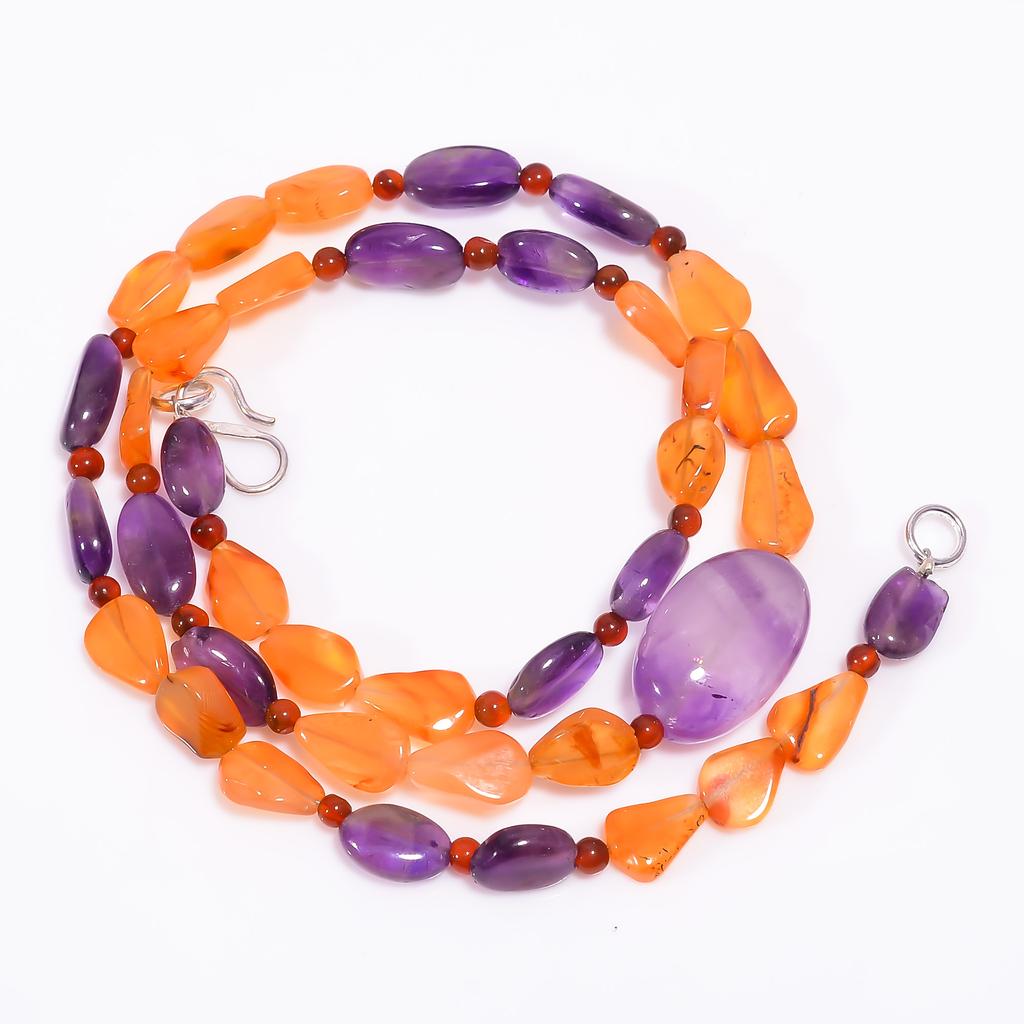 Natural Amethyst Carnelian Gemstone Beads Necklace 3-19 Mm 18" UB-8030 UB-8030
