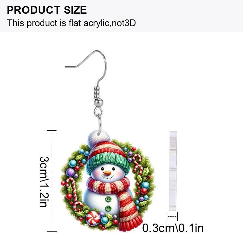 Christmas Acrylic Snowman Earrings With Silver Needle For Seasonal Gift Present
