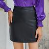 Women Summer Pu Leather Elastic Stretch Solid Color A Line Casual Short Skirt