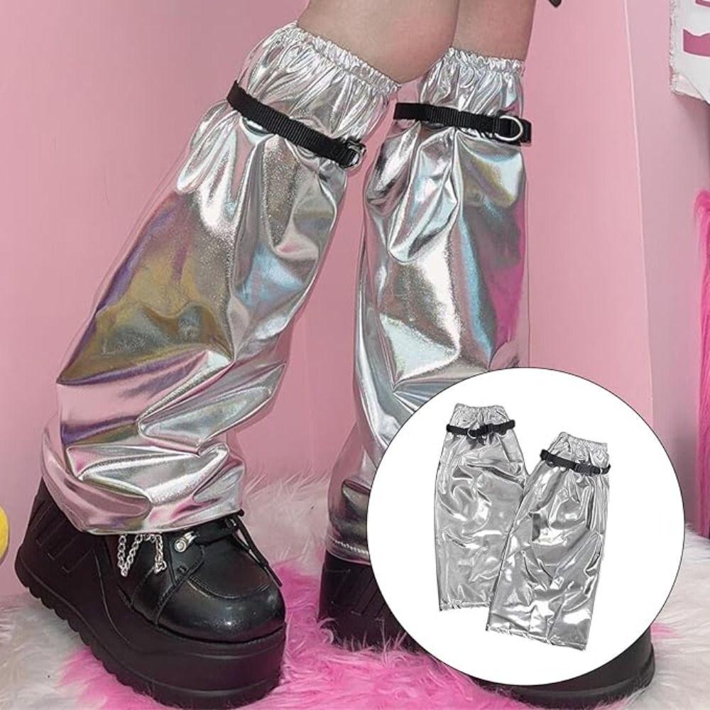 Харадзюку Гетры из ПУ с ремешками на пряжках, Чехлы для ног, Креативный подарок, Металлические серебристые подвязки для ног